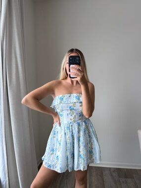 Strapless Blue Floral Summer romper